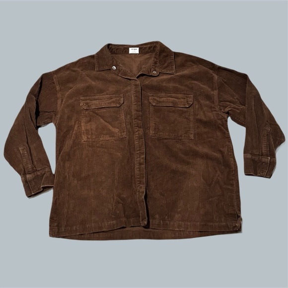 cotton on corduroy Brown Jacket womens large button up collared pockets - Picture 1 of 9